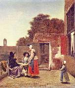 Pieter de Hooch, Hof mit zwei Offizieren und trinkender Frau